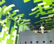 Marking Out Complex Blue and Green Office Ceiling Painting